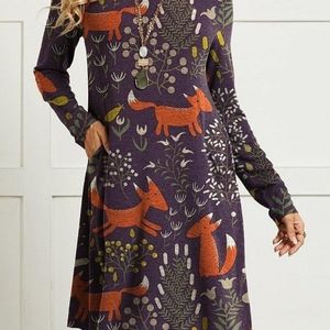 Fox printed long sleeve dress